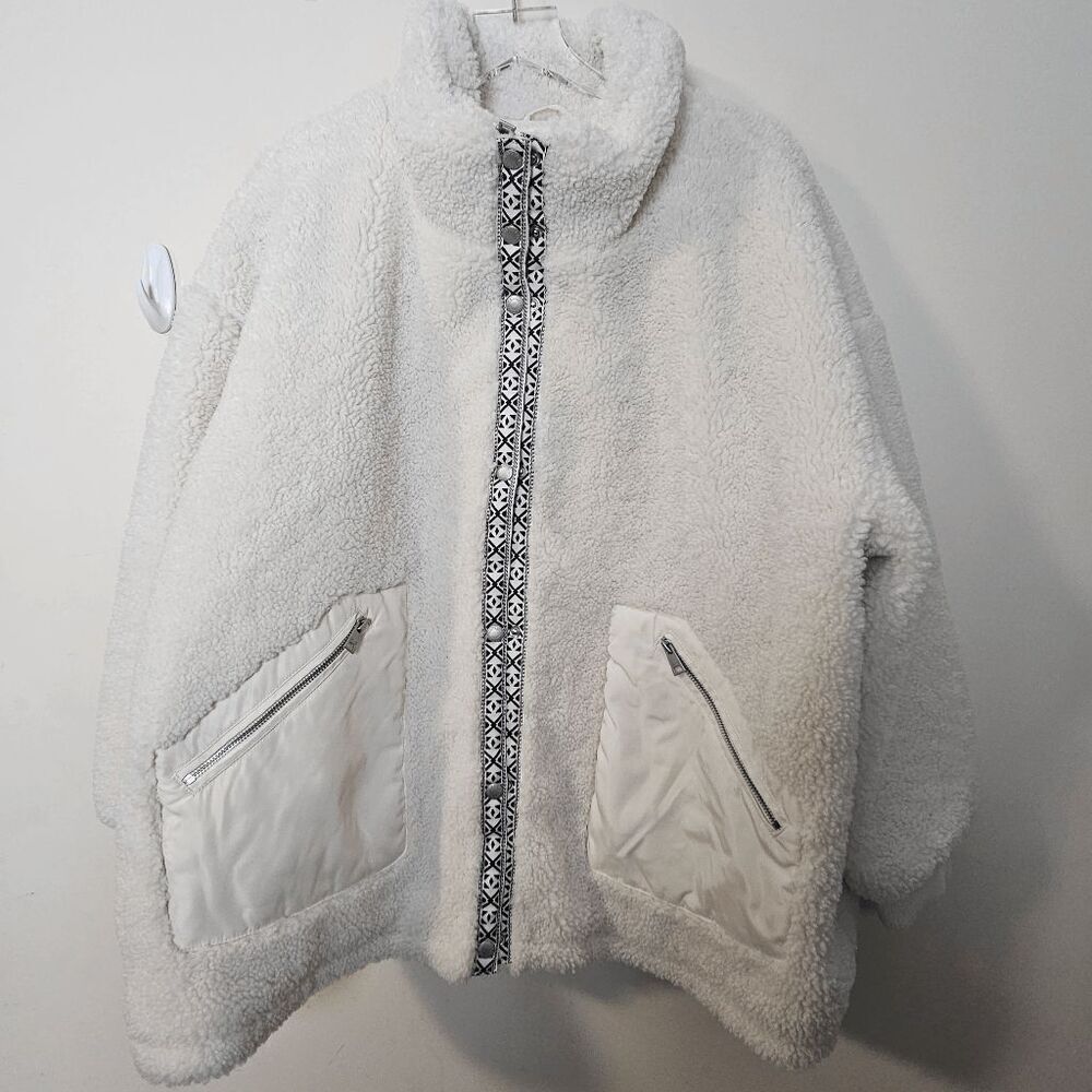 Levi's Animal Print Sherpa Teddy Fleece Full Zip Jacket Women's White Size 3X